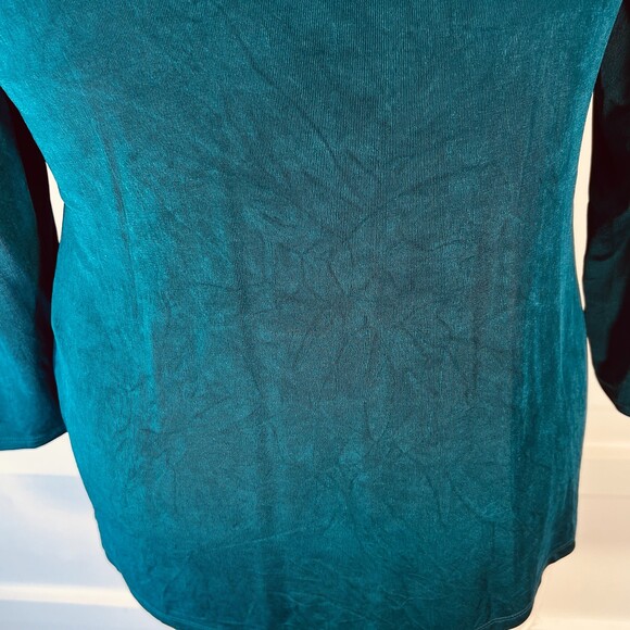 Chico's Travelers Blouse Womens L Teal Blue Green V-Neck 3/4 Sleeve - Picture 7 of 16